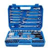53 Pieces Socket Wrench Set displayed in a blue case with various socket and wrench tools for automotive and household repairs.