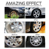 Before and after images showcasing the results of using Homonth Fast-Acting Wheel & Rim Cleaner on wheels.