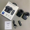F15-2 Wireless Lavalier Microphone packaging with dual clip-on microphones and accessories