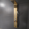 Golden Stainless Steel LED Shower Panel System elegantly mounted on a modern bathroom wall.