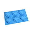 6 Cavity Heart Silicone Soap Mold with flexible blue design for crafting heart-shaped soaps.