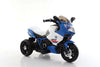 Kids Electric Motorcycle Ride on Car in blue and white design featuring sturdy three-wheel base for toddlers.