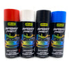 450ml Multi-Colour Car Spray Bottle - Four spray paint cans in red, white, black, and blue for automotive use.