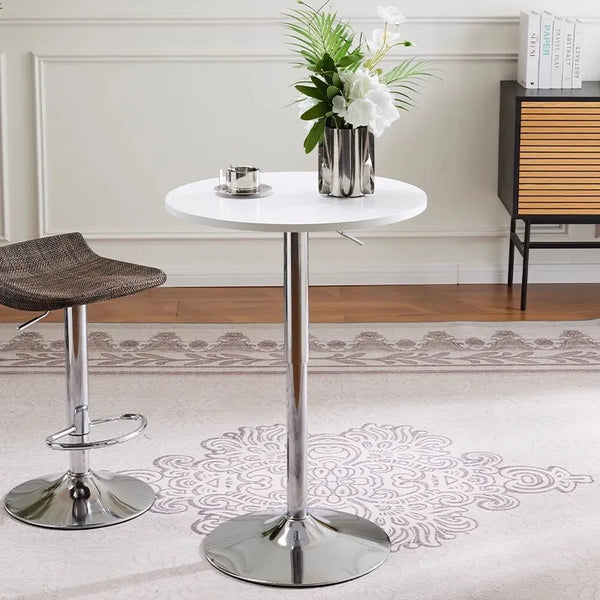 Adjustable Height Bar Table with Metal Round Top in a modern dining space with a sleek design.