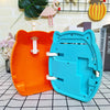 Suitcase Design Piggy Bank ATM Money Safe Box for Money open display showing vibrant orange and blue interior.