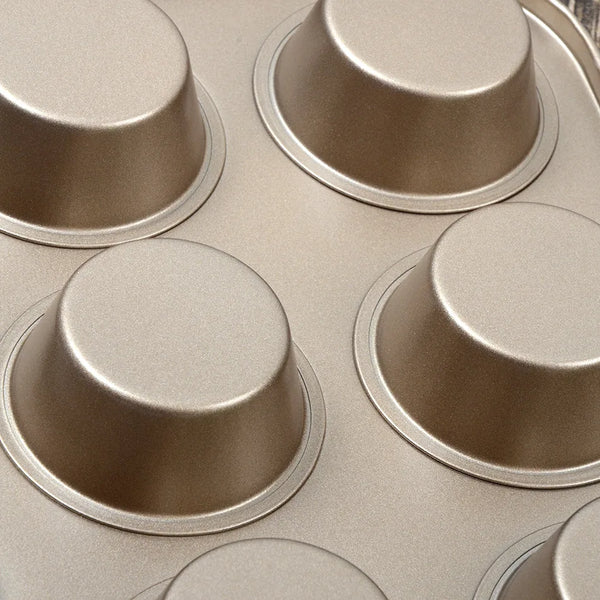Close-up of the 6 Cup Non-Stick Carbon Steel Muffin Pan showcasing its surface and cup design.