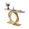 Luxury Marble Top Gold Console Table with stylish design, floral decor, and modern accessories.