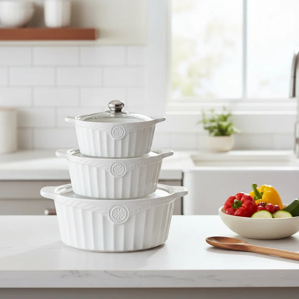 3 Piece Ceramic Soup Pot Set