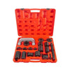 21 Piece Heavy Duty Ball Joint Removal Tool Kit with organized tools in bright red case, ideal for suspension work.