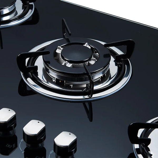 5 Burner Glass Gas Cooker Cooktop Induction Stove with sleek design and modern black finish.