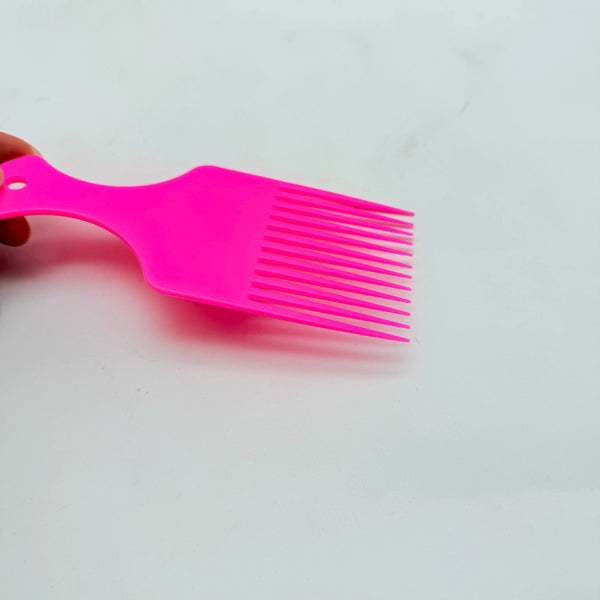 Wide-Tooth Hair Pick Comb in bright pink color, ideal for detangling and styling hair.
