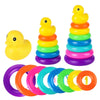 Rainbow Duck Stacking Tower Toy features vibrant colors and shapes, perfect for sensory development and motor skills.