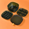 Portable Multi-Layer Plastic Jewelry Storage Box components displayed on orange background.