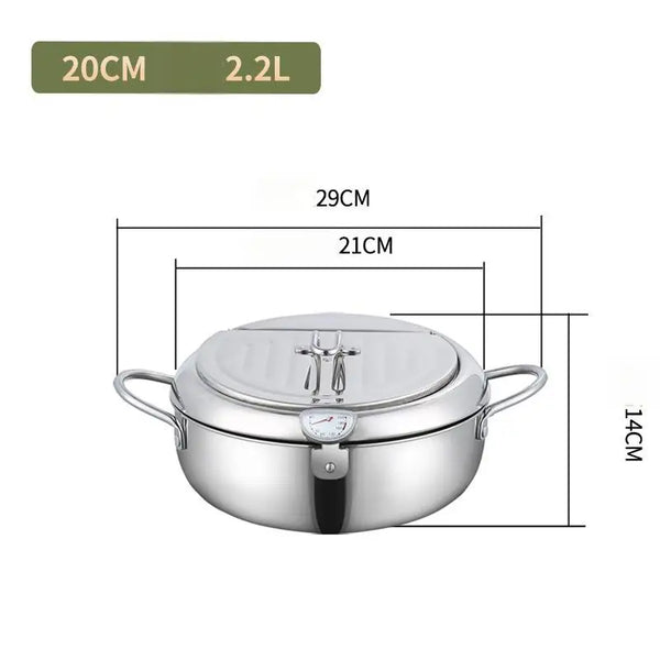 Household 304 Stainless Steel Frying Pan with Thermometer dimensions and details