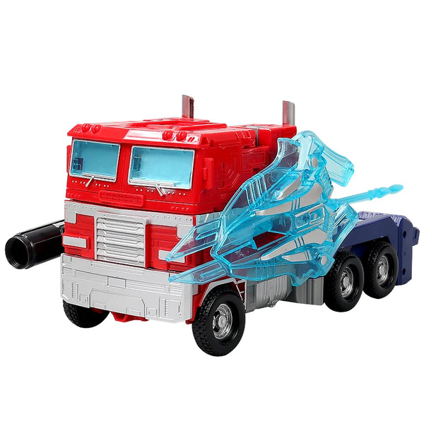 Image of the DIY Heroic Anime Action Figure Transformation Truck in vehicle mode with a glowing blue energy blade.