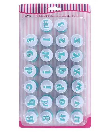 Alphabet & Numbers Cookie Cutter Set in packaging showing various letter and number cutters for baking.