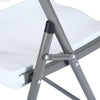 Foldable Plastic Outdoor Chair with Metal Frame close-up showing the sturdy design and foldable feature.