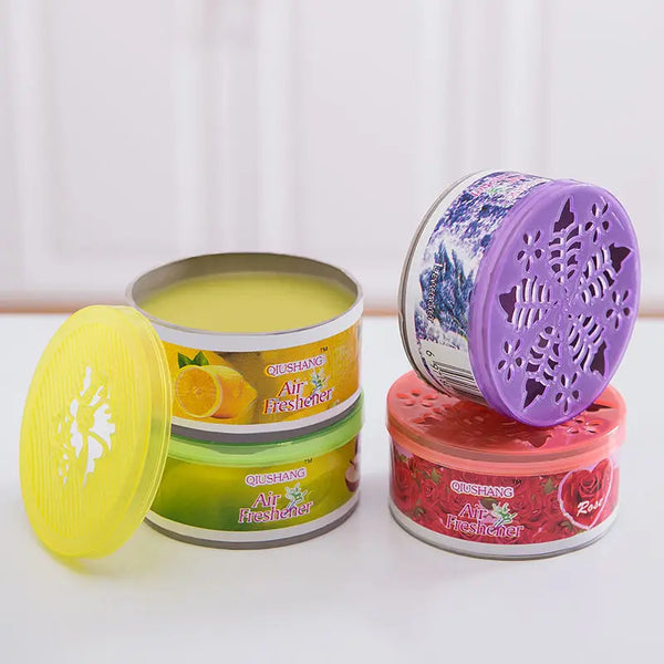 Long Lasting Solid Air Freshener Purifying Gel in colorful containers for neutralizing unwanted odors.