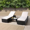 Outdoor Garden Lounge Daybed Wicker Deck Bed featuring two lounge chairs and a side table in a garden setting.