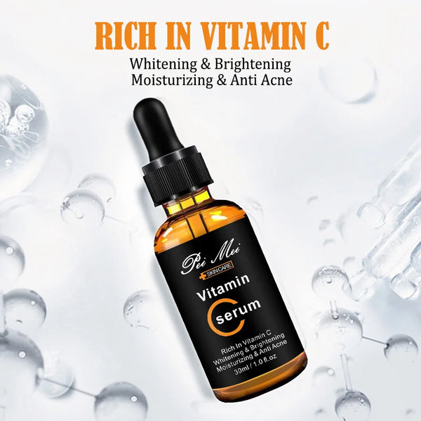 Vitamin C Brightening Face Serum in a glass dropper bottle, designed for skin brightening and moisturizing.