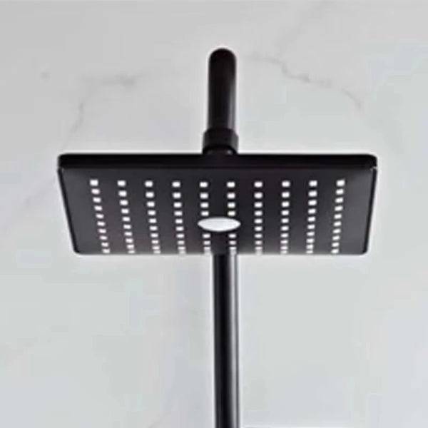 Brushed Thermostatic Square Rainfall Shower System shower head with sleek design and multiple water flow holes.