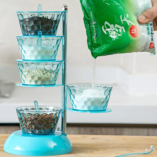 Rotating Condiment Rack with Stackable Spice Bowls