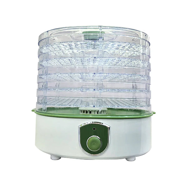 Commercial 5 Tray Food Dehydrator with transparent trays and adjustable dial for efficient food drying.