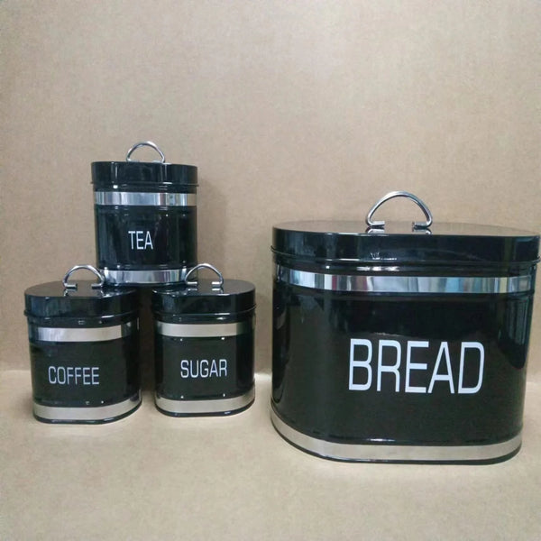 4 Piece Metal Bread Box and Canister Set