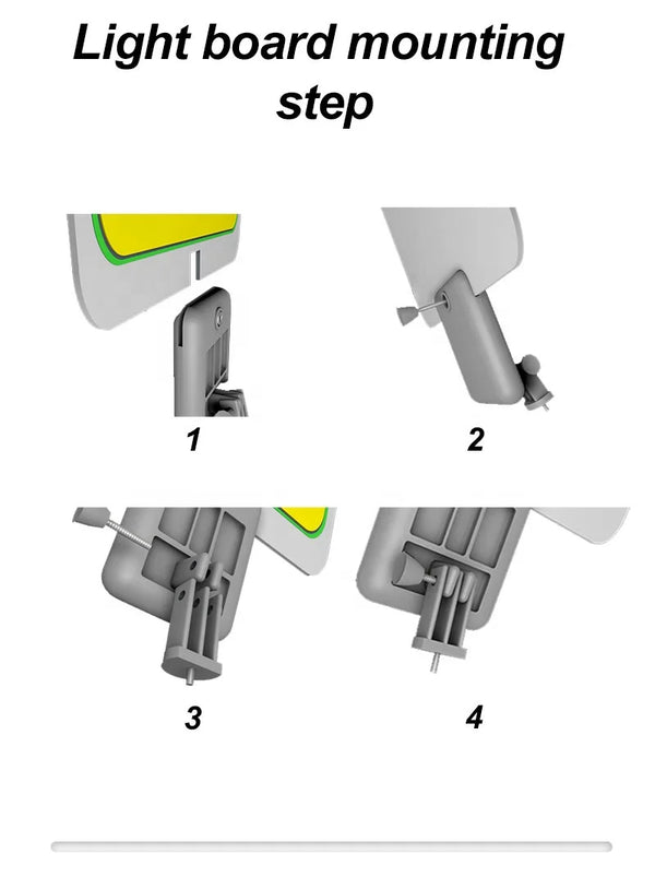 4.5M Telescopic Fishing Rod with 360 Light COB Lamp: Light board mounting step illustrations showing how to attach lighting equipment securely.