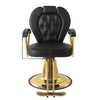 Heavy Duty Barber Chair featuring a sleek black design with gold accents, ideal for professional salons and barbershops.