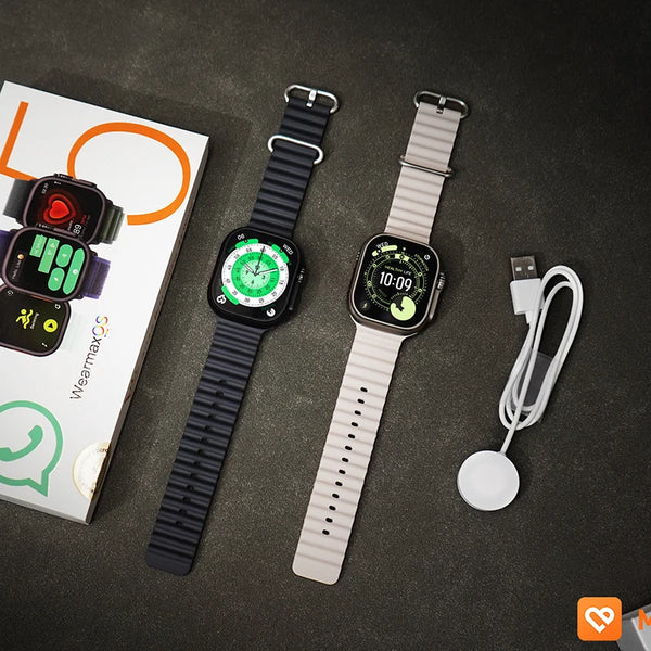 U5X Watch Ultra 5X Smartwatch with 2.1 Inch TFT Screen and charging cable on a table