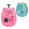 Suitcase Design Piggy Bank ATM Money Safe Box for Money in pink and blue colors, featuring playful designs and a secure coin slot.