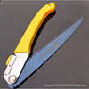 Folding Carbon Steel Garden Pruning Saw with yellow handle and sharp blade for precise outdoor cutting