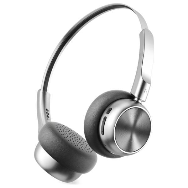 Portable ENC Noise Reduction Over-Ear Headphones in sleek silver design with cushioned ear cups.