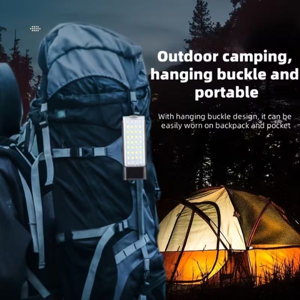 Portable Solar COB Work Light - Bright & Reliable Lighting for outdoor camping, easily worn on backpack and pocket.