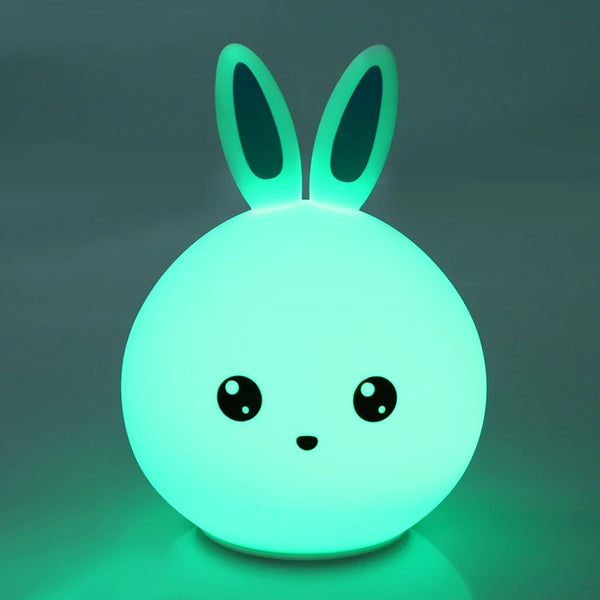 Colour-Changing Rabbit USB Night Light with soft glow, perfect for children's rooms and nurseries.