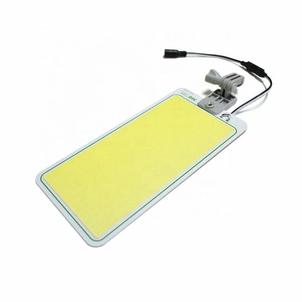 4.5M Telescopic Fishing Rod with 360 Light COB Lamp: Yellow LED light panel with clip attachment for easy mounting and illumination.