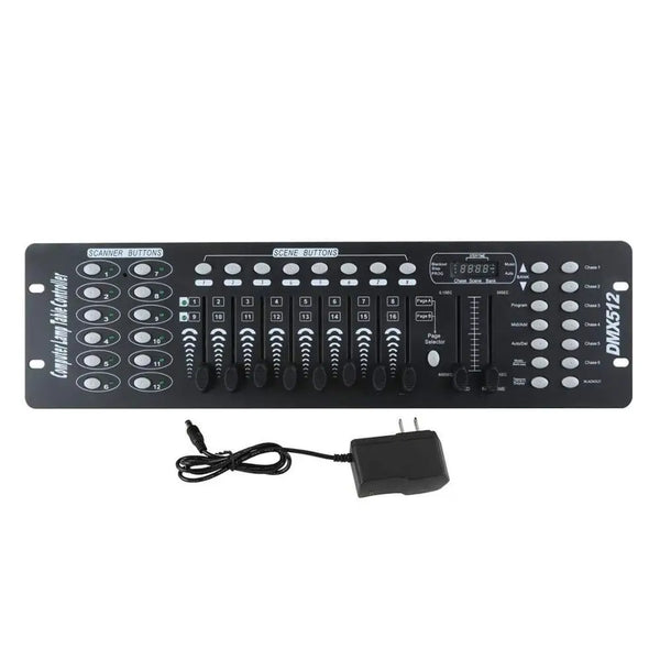 192 Channel DMX512 Lighting Controller Console with faders and buttons for stage lighting control.