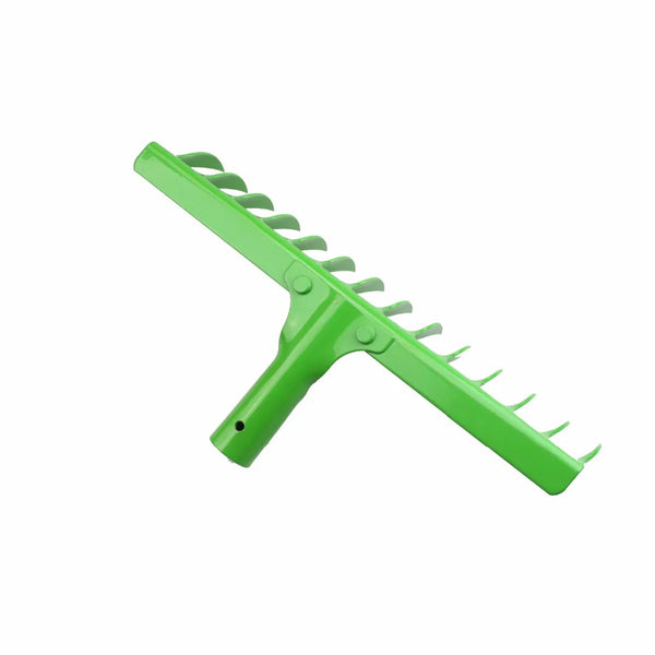 14 Teeth Green Garden Rake for efficient soil leveling and debris gathering.
