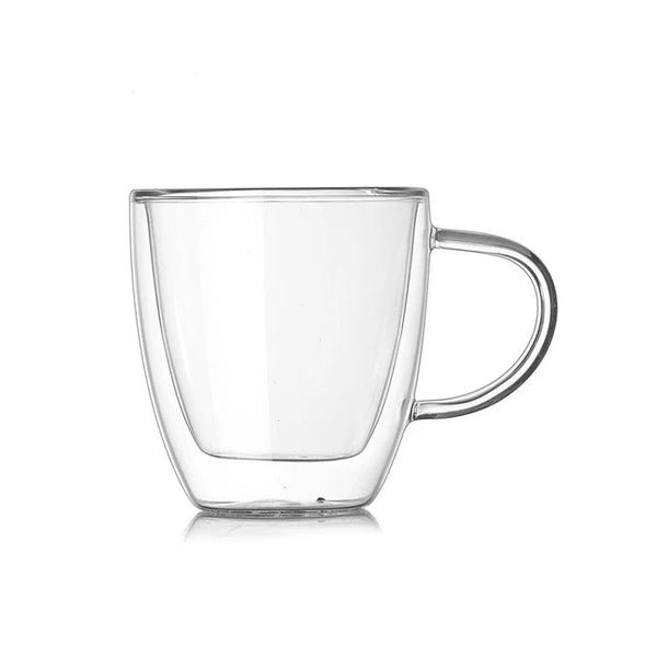Heat Resistant Transparent Glass Coffee Mug with minimalist design and durable borosilicate glass for coffee and tea.