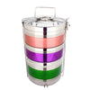 Stainless Steel Single Wall Lunch Box With Lock in vibrant colors stacked for easy transport and eco-friendly meal storage.