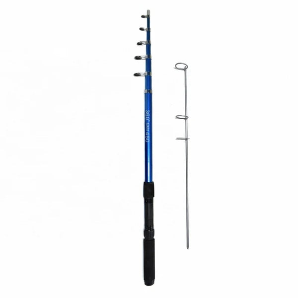4.5M Telescopic Fishing Rod with 360 Light COB Lamp on a white background alongside a fishing rod holder.
