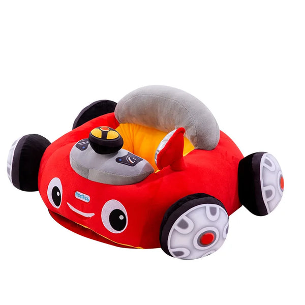 Kids Cartoon Car Stuffed Doll, cute plush red car with smiling face, perfect for kids' rooms and playtime.