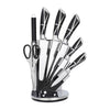 Stainless Steel 8 Piece Kitchen Knife Set displayed in a modern knife holder with scissors.