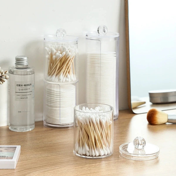 2Acrylic Cotton Swab Storage Jar with Lid Clear Organizer