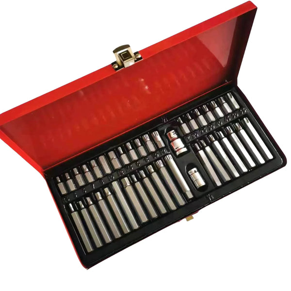 40 Piece Hex Allen Wrench Screwdriver Bit Set in red case with various sizes for hex fasteners.