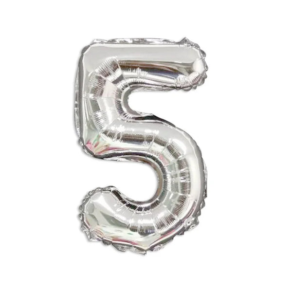 16-Inch Number Aluminum Film Balloon in the shape of the number 5, perfect for birthday celebrations and photo backdrops.
