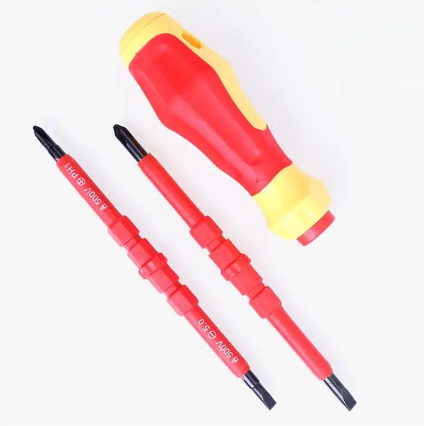 1000V VDE Insulated Screwdriver PZ3 x 150mm with red and yellow handle and changeable tips