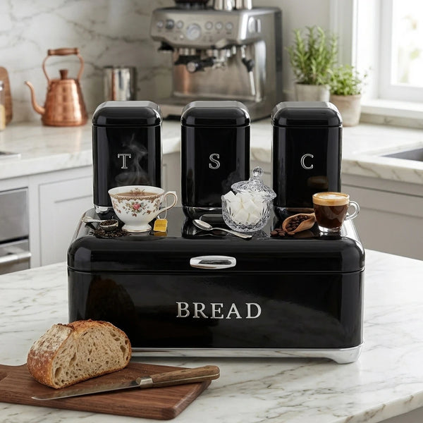 4-Piece Retro Metal Bread Box and Canister Set