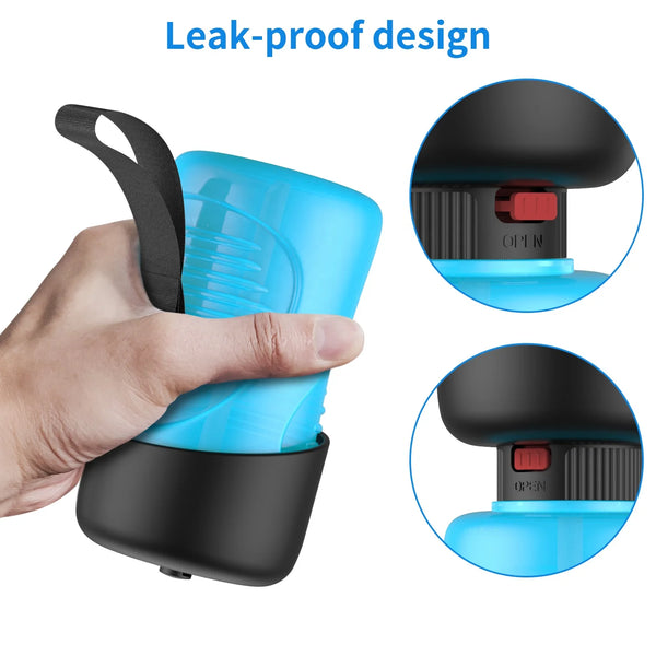 Portable Leak-Proof Dog Water Bottle and Bowl with easy one-handed use and leak-proof design for hydration on the go.